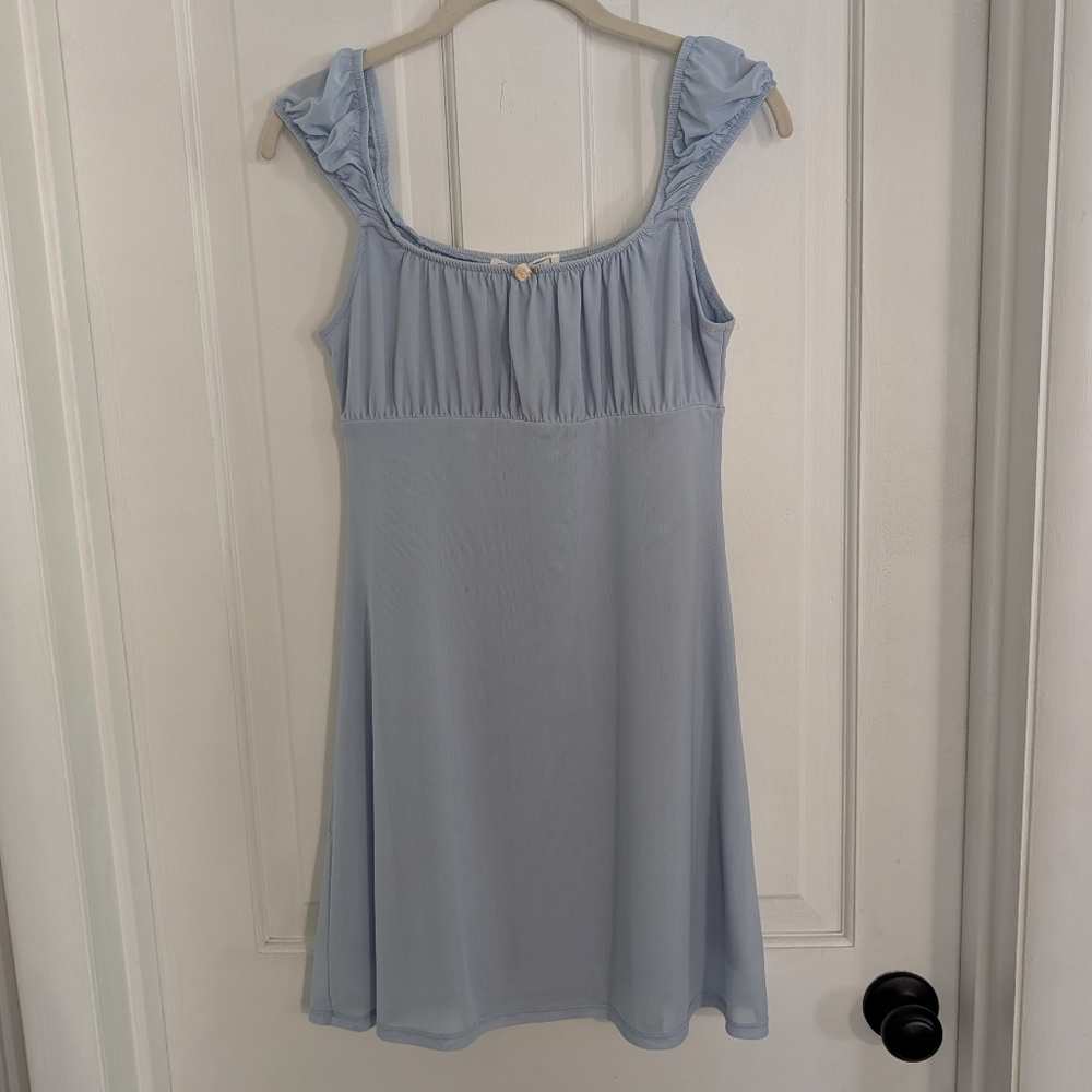 Hippie Rose Womens Babydoll Mini Dress MEDIUM Milkmaid Fairy Empire Wedding Blue